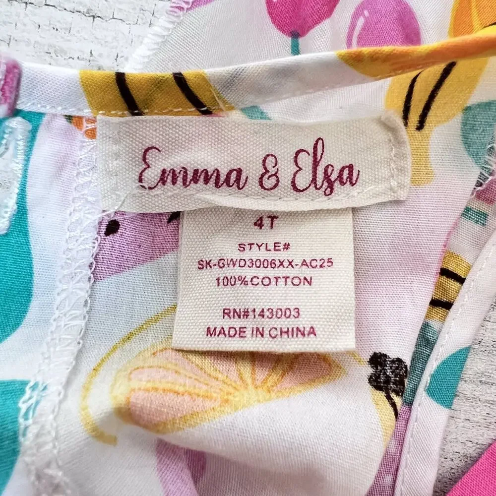 🌵3/$20 Emma & Elsa Girls Fruit Print Ruffle Dress Size 4T Cotton Summer